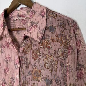 Soft Surroundings Shirt Womens XL Petite Pink Floral Metallic Sheer Tunic Top